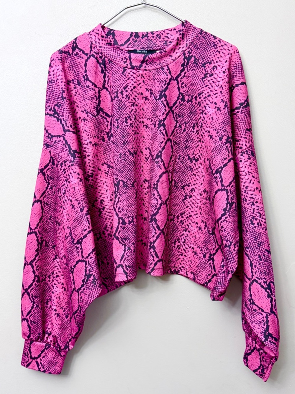 Bershka Pink Snakeskin Cropped Sweatshirt High Neck Oversized Medium
